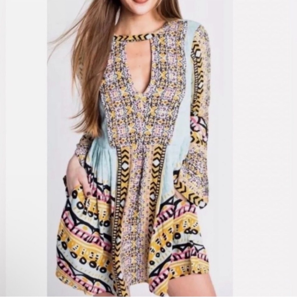 Free People Colorful Long Sleeve Dress